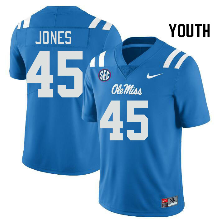Youth #45 Jackson Jones Ole Miss Rebels College Football Jerseys Stitched Sale-Power Blue - Click Image to Close